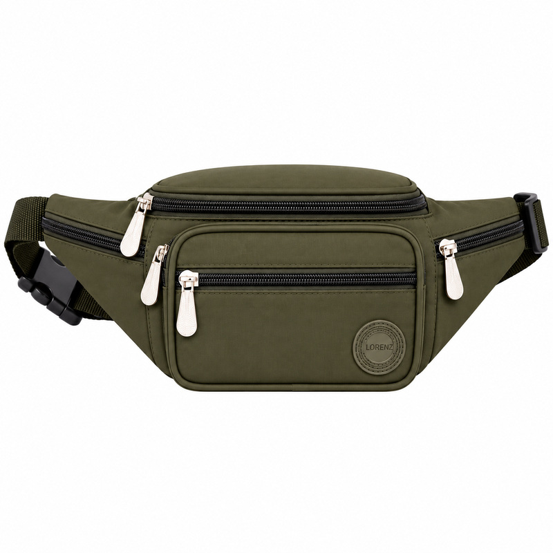 2522 Brown Crinckled Nylon Bumbag W/6 Pockets (New) (image for) 2522 Brown Crinckled Nylon Bumbag W/6 Pockets (New)